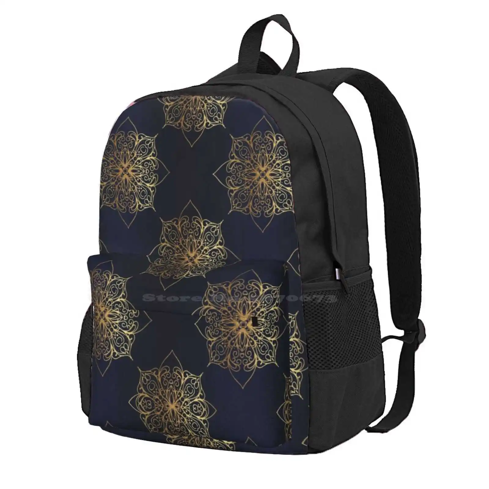 

Navy & Gold Damask Pattern Hot Sale Schoolbag Backpack Fashion Bags Damask Mandala Flower Pattern Navy Gold Elegant Royal
