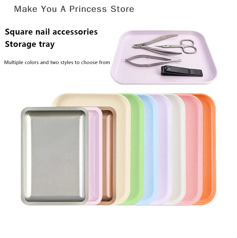 Bandeja quadrada de armazenamento de cosméticos de aço inoxidável, equipamento de arte em unhas, ferramentas dentárias e unhas falsas, bandeja de exibição de decorações de unhas