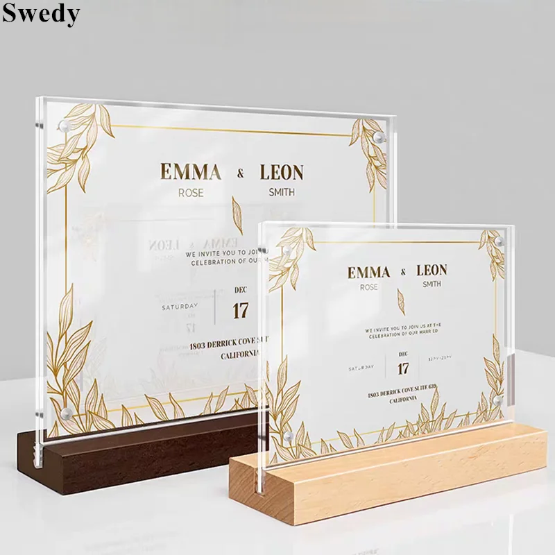 A4 210X297 มม.ไม้แม่เหล็กผู้ถือป้ายอะคริลิค 8.5X11 ตารางขาตั้งร้านอาหาร Flyer เมนูกระดาษผู้ถือกรอบรูป