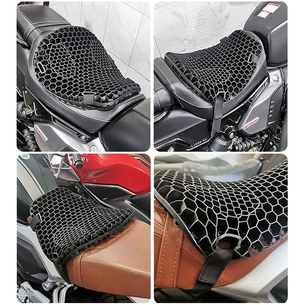 Almofada do assento do gel da motocicleta, 3D Honeycomb Shock-Absorbing, material duro é compressivo, não-quebra, não-endurecimento, 1pc