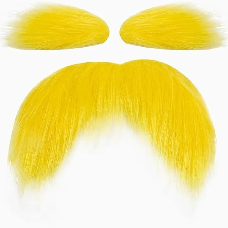 

Желтые усы и брови, самоклеящиеся накладные усы, палочка для бороды на забавных аксессуарах для костюмов, Хэллоуин, косплей, вечеринка