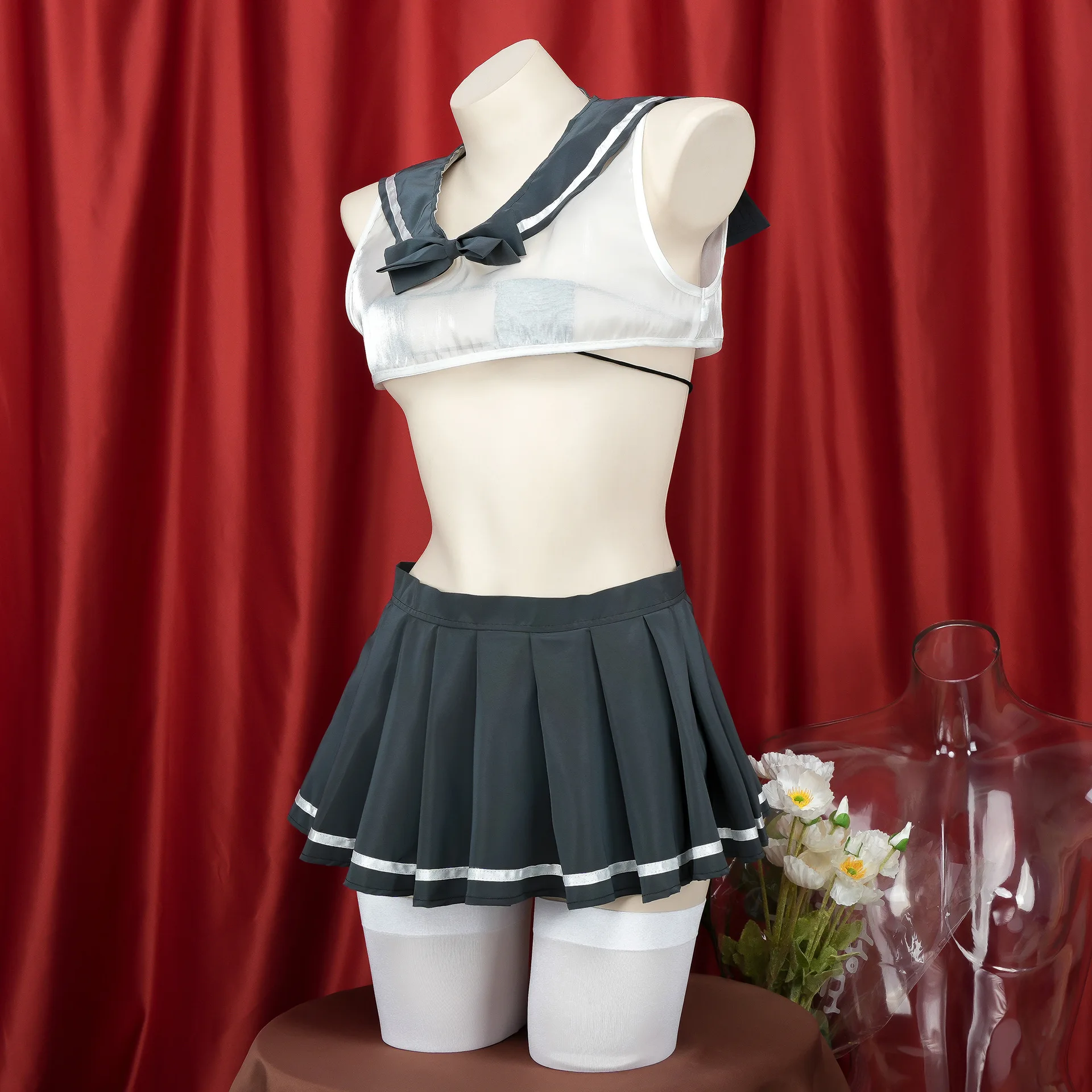 Transparent Night Glow Sailor JK Uniform Bikini Set Sexy Women Nightgown Spicy Girls Performance Suit Swimwear