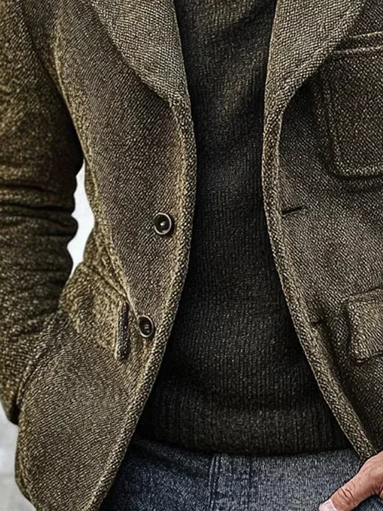 2026 Retro Men's Woolen Coat Casual Turn-down Collar Men's Suit Pure Color Thi Long Sve Two-button Single-breasted Jaet