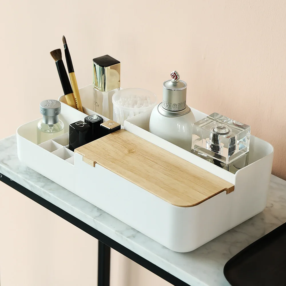 

Plastic Cosmetics Storage Box Desktop Dust-proof and Simple Home Organizing Box Desktop Skincare Product Storage Box