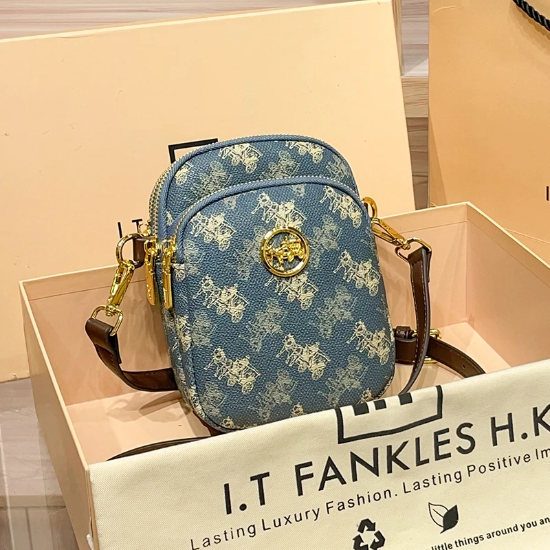 

Leather mobile phone bag, high-end messenger fashion multi-compartment shoulder bag