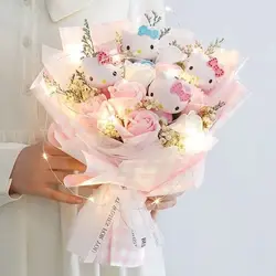 Sanrio Hellokitty Kawaii Pelúcia Boneca Buquê Bonito Sabão Flor Rosa Flor Dos Desenhos Animados Bouquet Dia Dos Namorados Aniversário Menina Gif