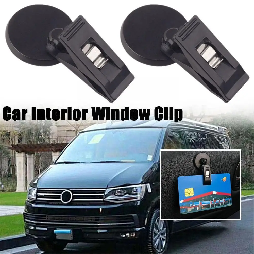 1 Pair Car Interior Window Clip Ticket Holder Black Control Clip Holde Access Hook Sucker Plastic Removable Car Card Suction