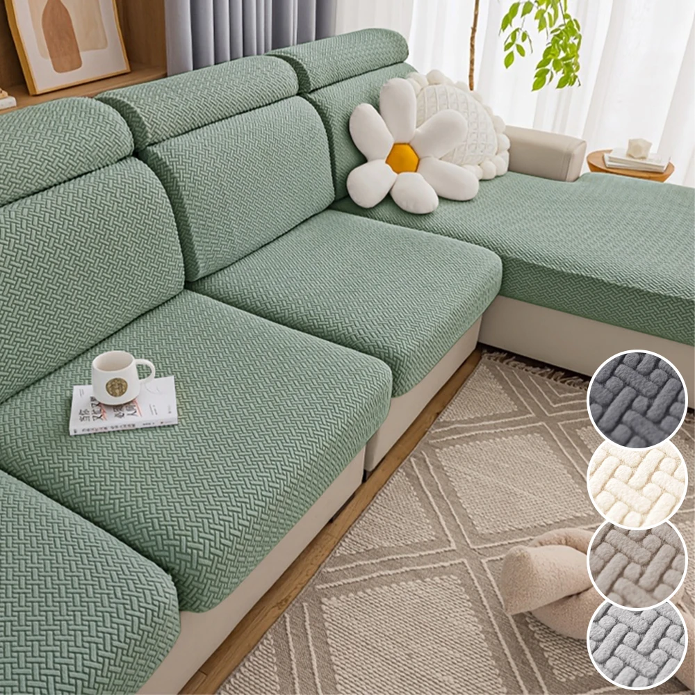 Jacquard-Sofabezug für Wohnzimmer, elastischer Polar-Fleece-Sofa-Schonbezug, Chaiselongue, gestrickt, rutschfest, staubdicht