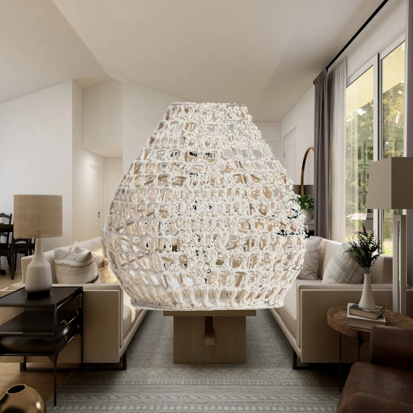 Natural Cotton Rope Woven Pendant Light Shade Bohemian Style for Hotel Restaurant Creative Studio