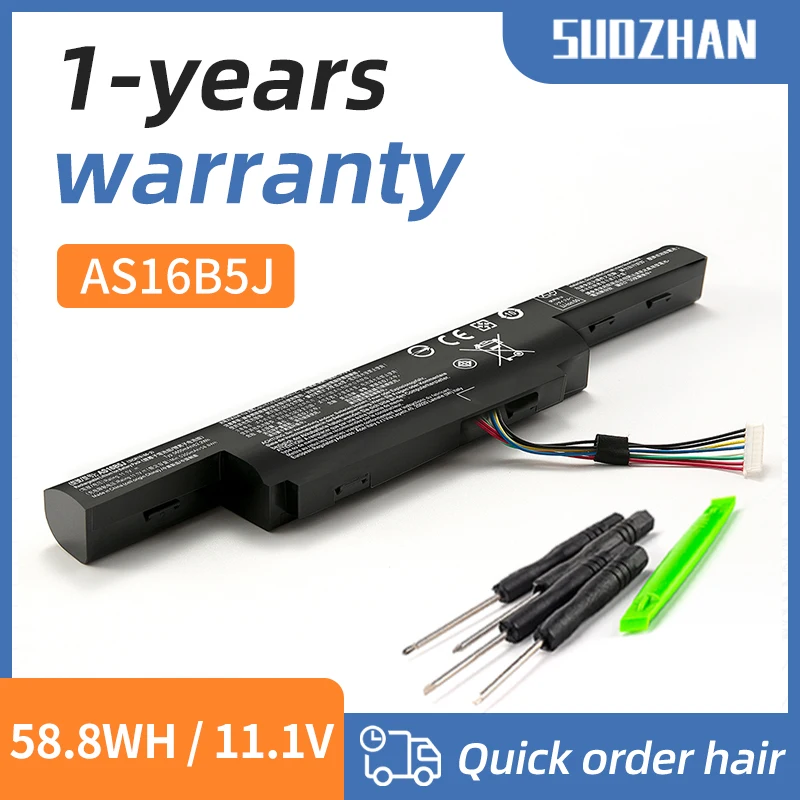 SUOZHAN AS16B5J AS16B8J 5600mAh Laptop Battery For Acer Aspire E5-575G-53VG 3ICR19/66-2 Free 1 Years Warranty