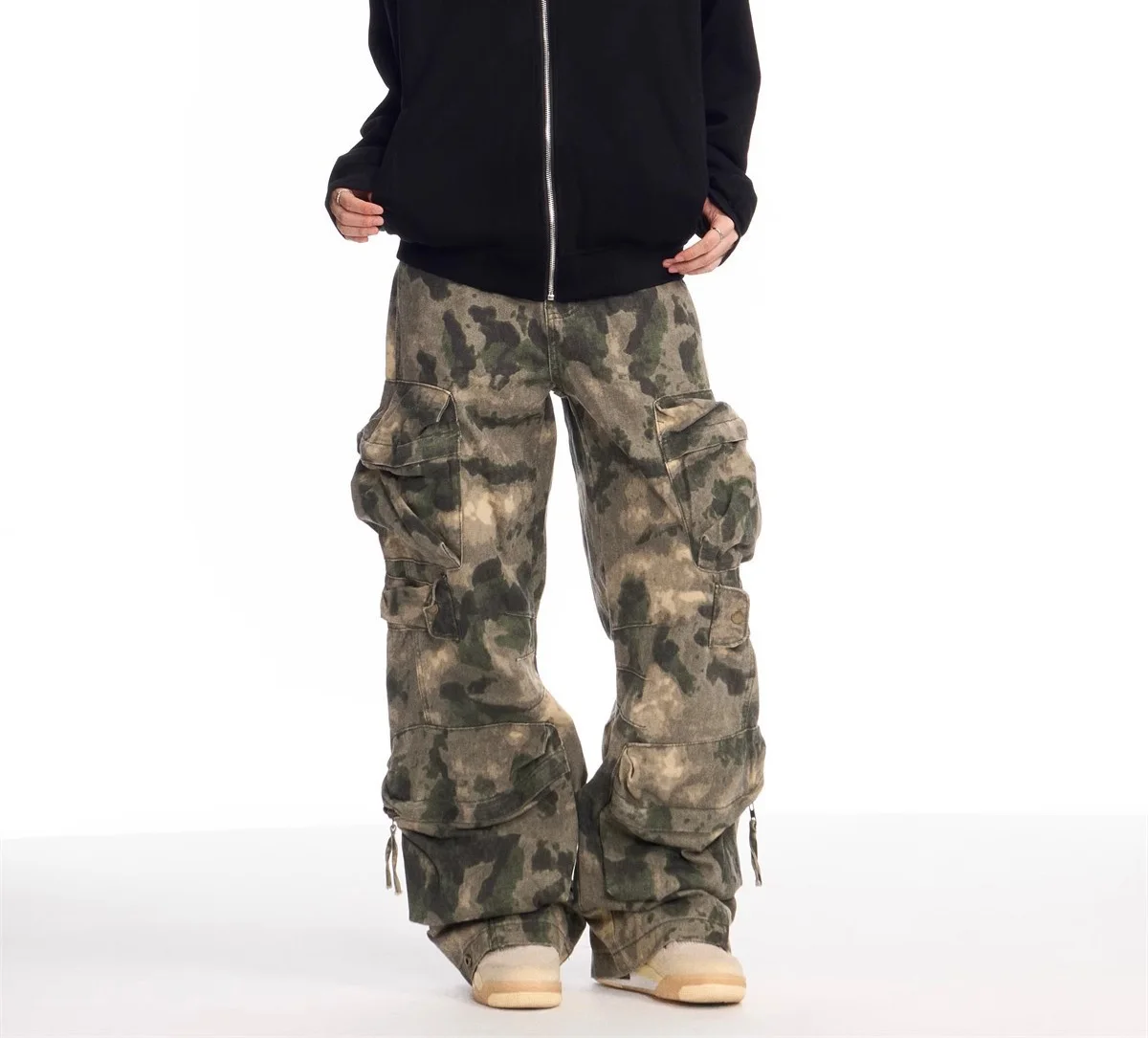 

Новые американские ретро-брюки с камуфляжным принтом, свободные брюки с несколькими карманами, широкие брюки-карго для мужчин, модная уличная одежда, весна-осень