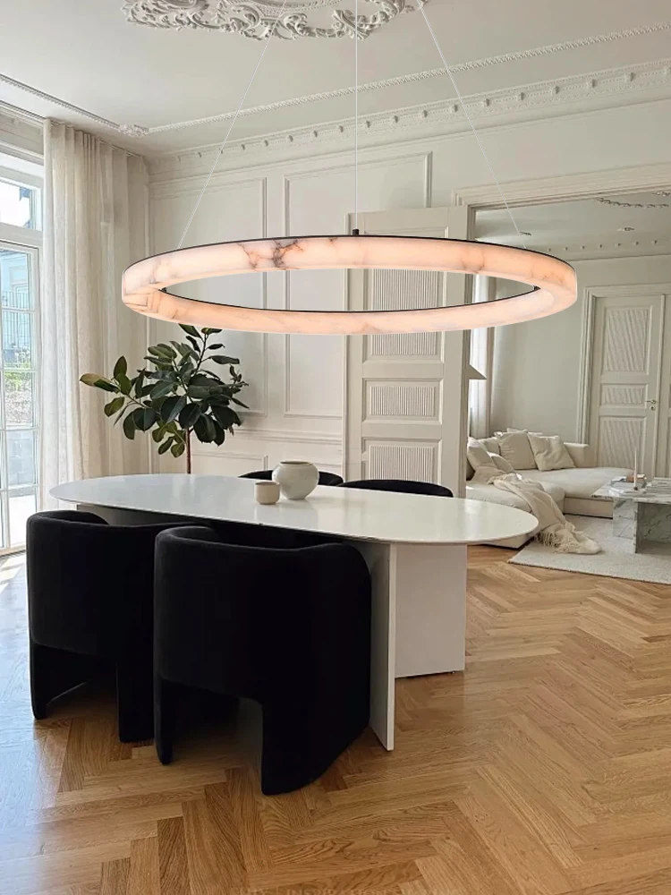

European Marble round Real White Marble Disk Chandelier Lights Lustre Restaurant Hanging Lamps For Ceiling Nightlight Bedroom
