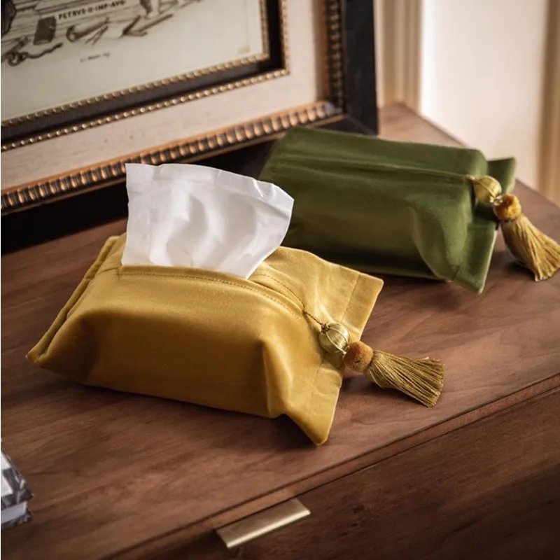 Modern light luxury velvet tissue box fringed retro fabric solid color pumping carton storage home tissue box gifts car decor
