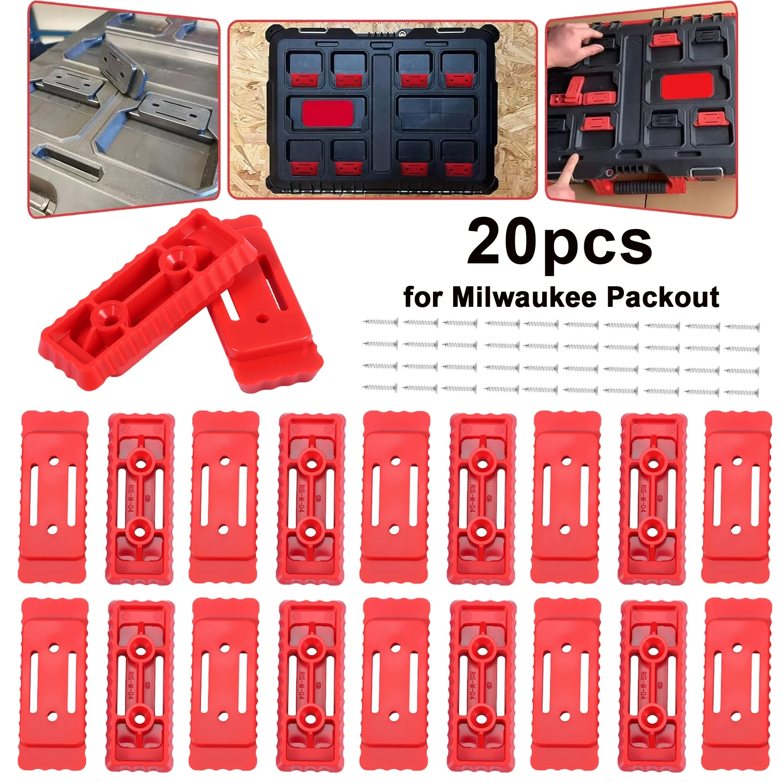 20pcs Mounting Feet for Milwaukee Packout System ABS BS Bracket Feet Mounting System Adapter for Tool Box Workshop Organisation