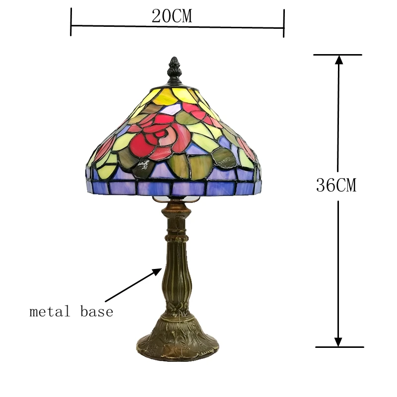Imagem -03 - Polegada Flor Vermelha Cor Quente Pequena Lâmpada de Mesa Estilo Tiffany Quarto Alimentação Cabeceira Noite Lâmpada Antigo Vitrificada Arte Iluminação 8