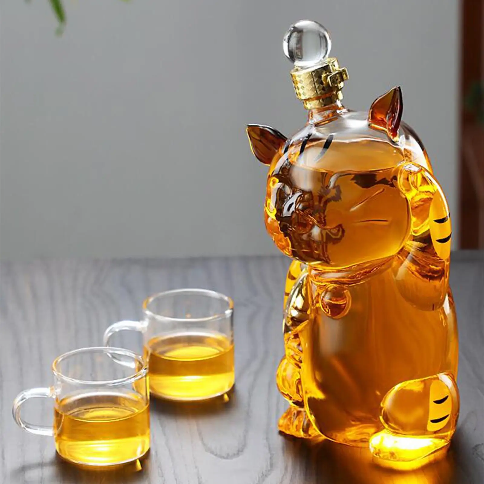 Cat Shaped Large Decanter Glass with Stopper Dispenser Carafe 1000ml Bottle Holder for Restaurant Dining Party Decoration Gift