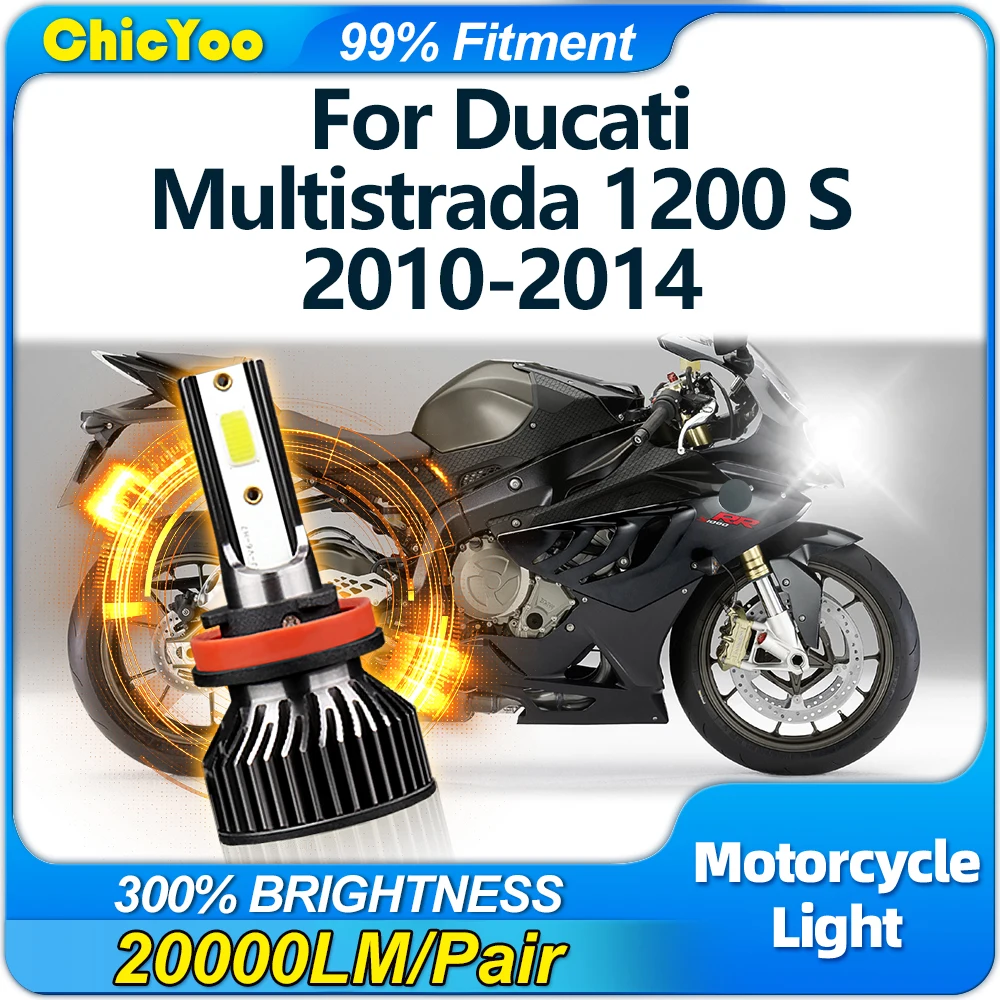 

6000K White 12V Motorcycle LED Headlight 20000LM CSP Chips Motorbike Lamp For Ducati Multistrada 1200 S 2010 2011 2012 2013 2014