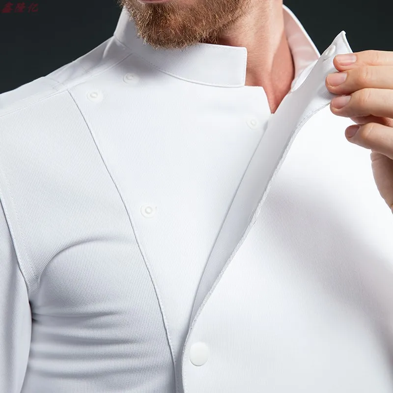 زي عمل طاه الفندق بأكمام طويلة للمطاعم الغربية، قميص أبيض لطهاة الفنادق، ملابس عمل عصرية بصدر واحد