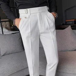 Yeni erkek takım elbise pantolon İngiltere stil Smart Casual katı Slim Fit düz takım elbise pantalonları erkekler için resmi pantolon erkek giyim 2024