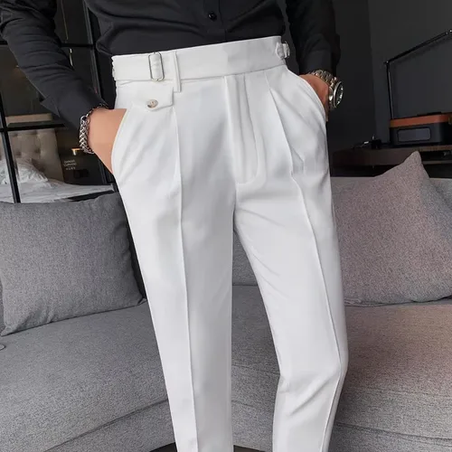Nuevos pantalones de traje para hombre estilo inglés Smart Casual sólido ajustado pantalones de vestir rectos para hombres pantalones formales ropa para hombre 2024