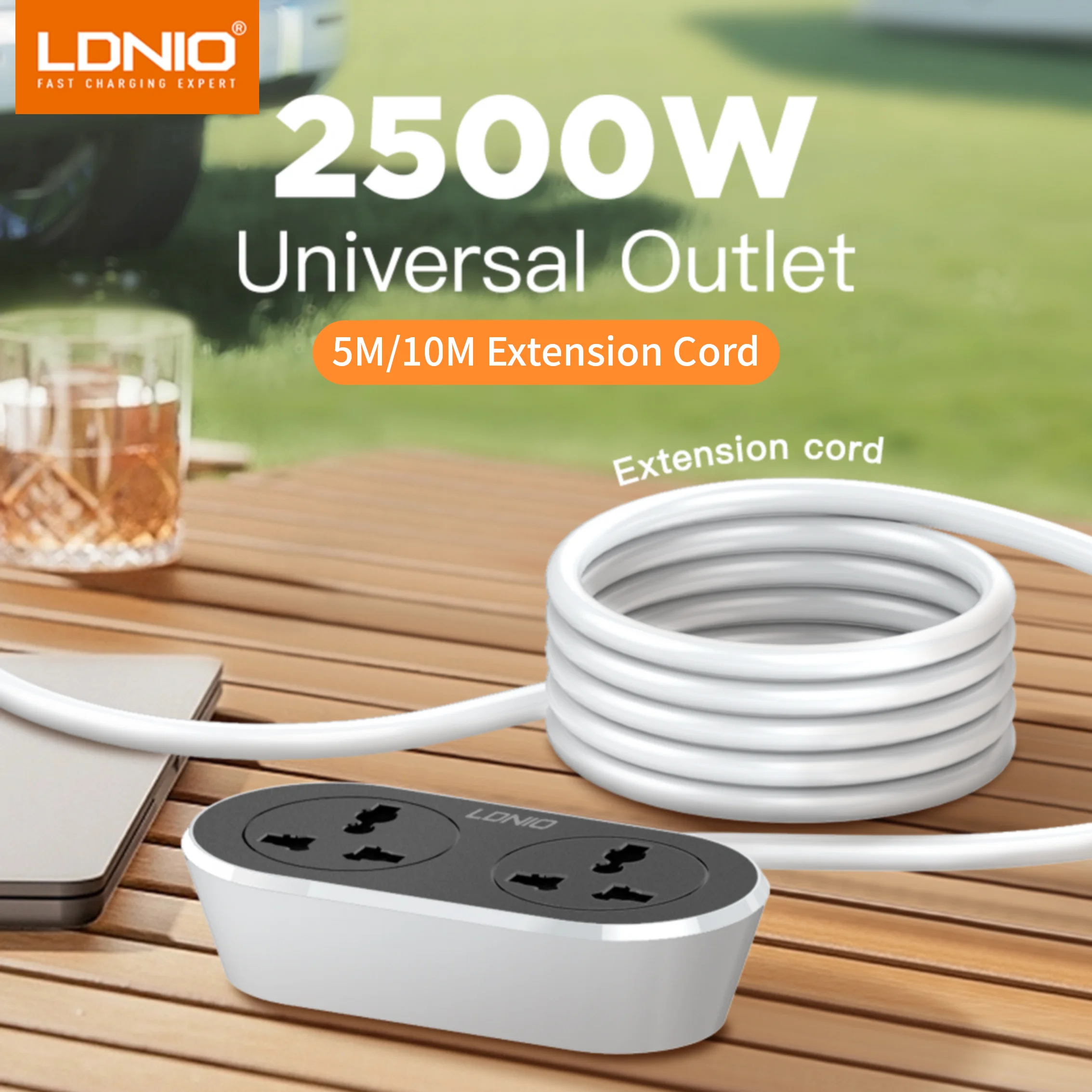 LDNIO 5M 10M Power Strip Extension Cord US UK EU Outlet 2500W Universal Outlet Socket Plug Power Strips Indoor Outdoor Sockets