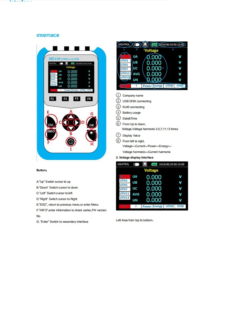ME440 three phase four wire portable electric harmonic test device for THD  total harmonic distortion