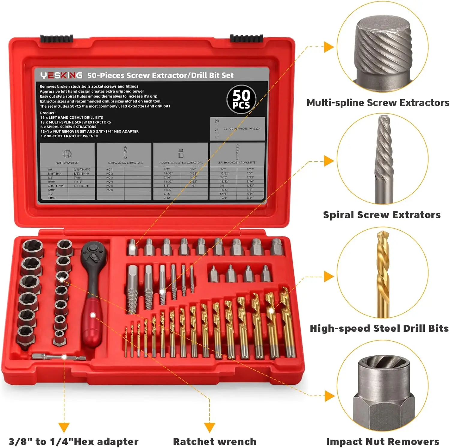 50-Piece Bolt Extractors Screw Extractor Set, Easy Out Bolt Extractor Set Stripped Screw Remover Hand Tools