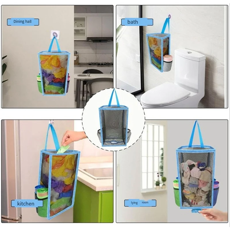 Hanging Breathable Plastic Grid Garbage Bag Socks Sundries Storage Organizers Kitchen Bathroom Storage Bag