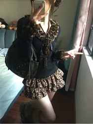 High Waist Short Skirt Splicing Y2K Millennium Puffy Cake Half Body Leopard Print Subculture Slimming A-Line Skirt
