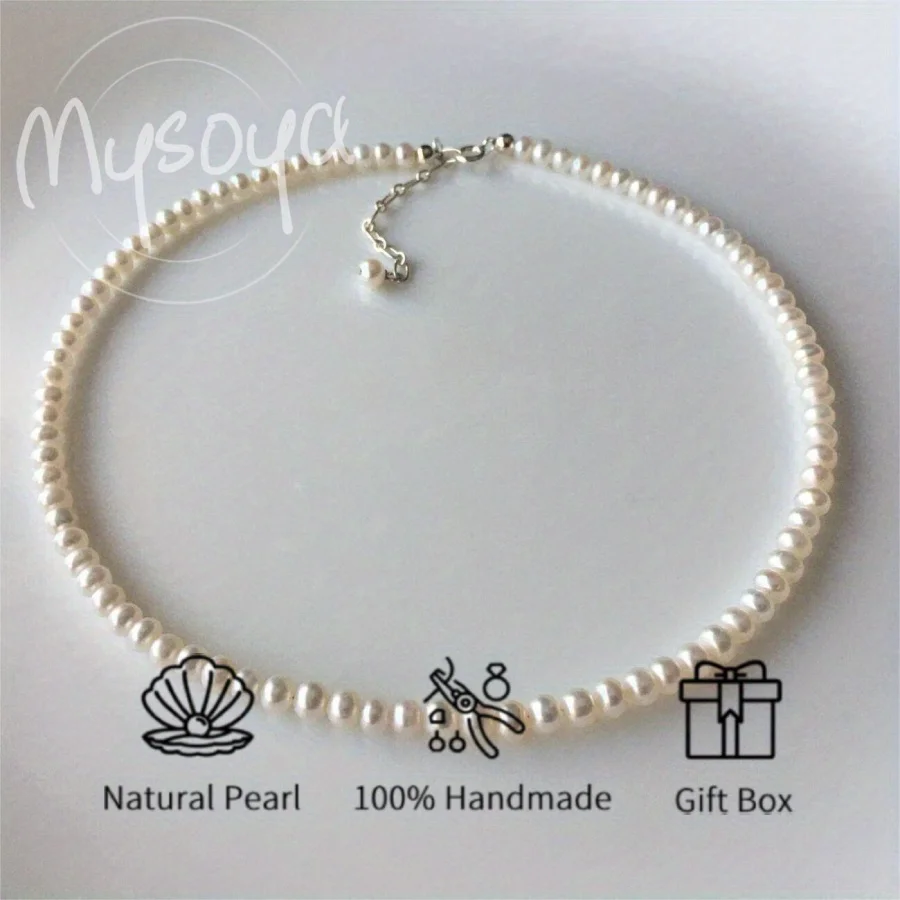 

MYSOYA 4-6mm Freshwater Pearl Necklace With Gift Box Unisex Jewelry Perfect Gift For Wedding Birthday Christmas New Year