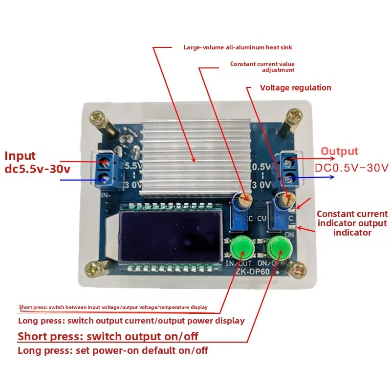 60W 6A Buck Boost Converter Adjustable Power Module Solar Charger With Digital Display Shell