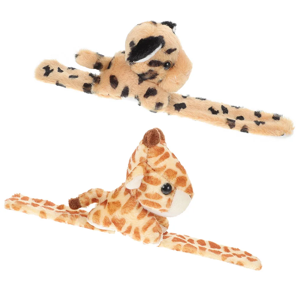 

2pcs Simulated Animal Slap Bracelets Kids Wristbands Jungle Theme Party Favors Giraffe Leopard Soft Safe Birthday Gifts Toys