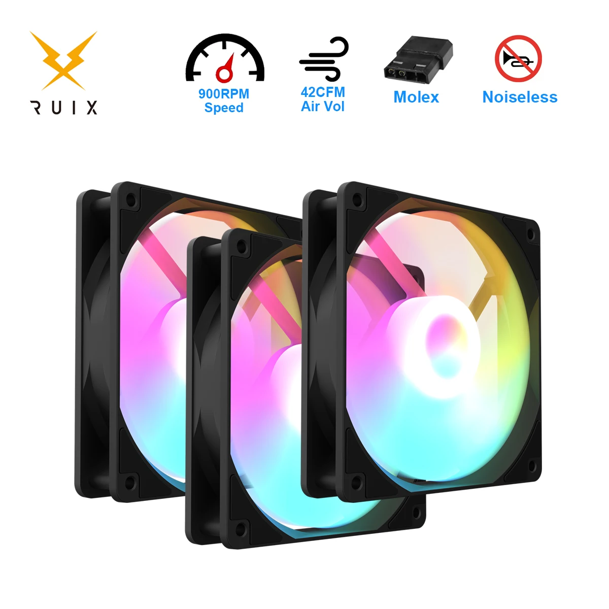 Ruix S2 fijo Arco Iris RGB Ventilador de ordenador 120mm silencioso 12V Ventilador de refrigeración para juegos Molex almohadilla de pies suaves 3 ventiladores en 1 Kit de ventilador