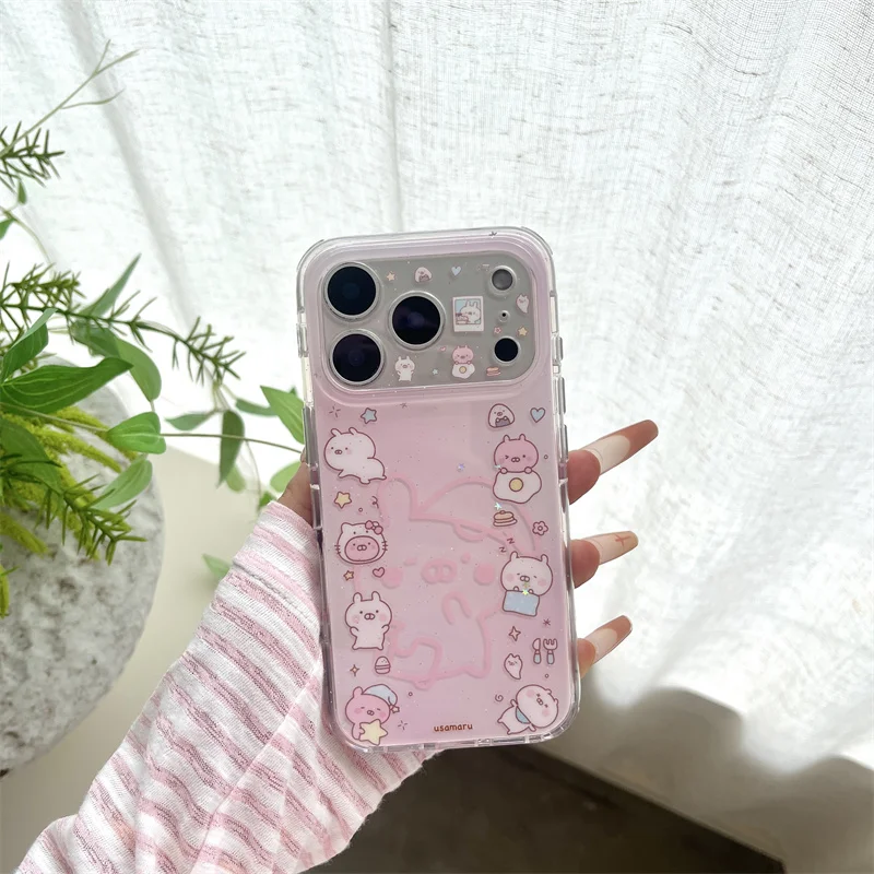 

New 2026 Cute cat Fashion Korea Print Pink Gradient Phone Case For iPhone 17 16 15 Pro Max Shockproof Protective Cover Cute
