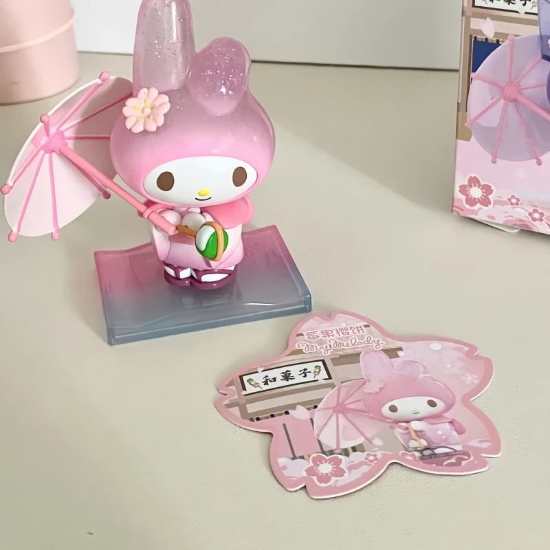 Genuíno sanrio flor e wagashi série caixa cega kuromi cinnamoroll melodia pocahcco pompompurin estatueta de ação presentes de natal