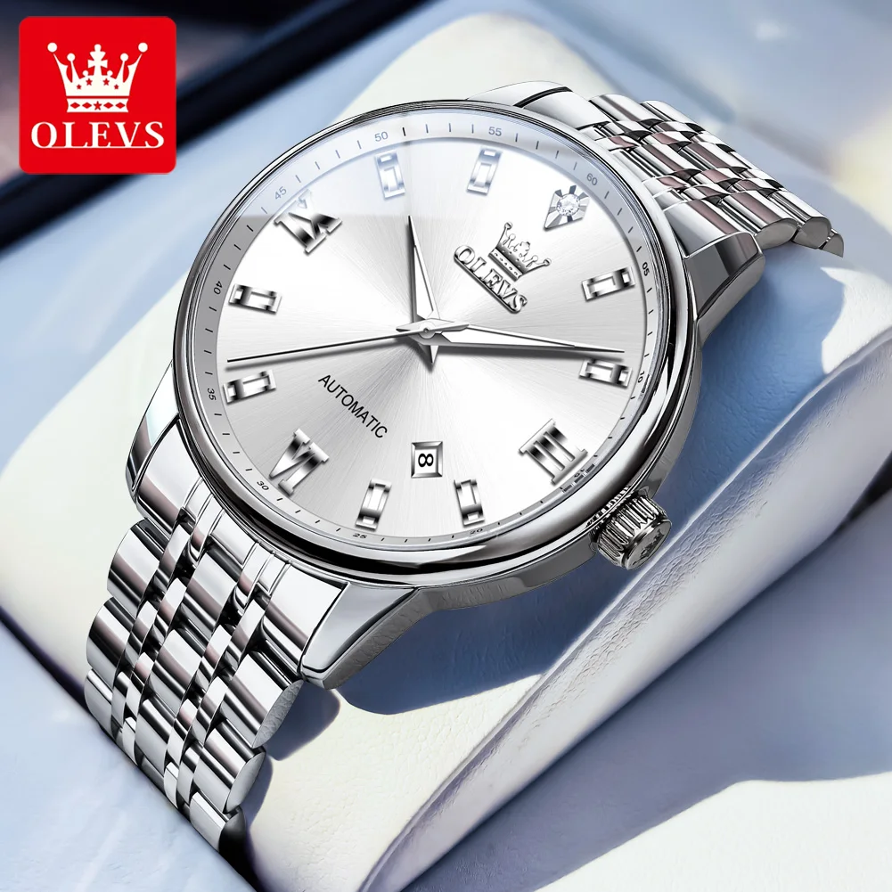 OLEVS Luxury Fashion Watches for Men Best Selling Stainless Steel Waterproof Calendar Luminous Automatic Mechanical Men Watch
