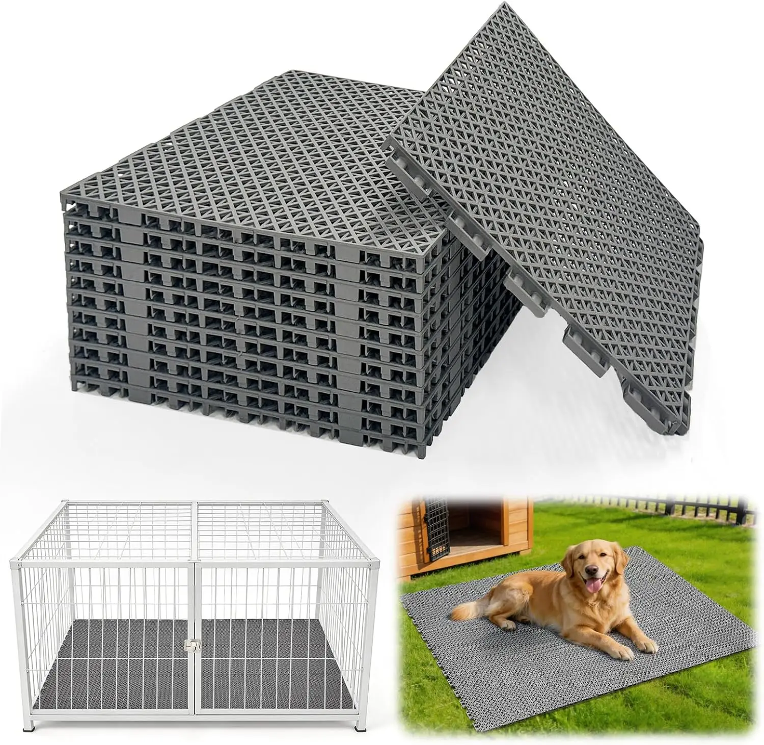 

12Pcs 12 * 12 * 0.51inch Dog Kennel Flooring Interlocking Drainage Waterproof Non-Slip Splicing Dog