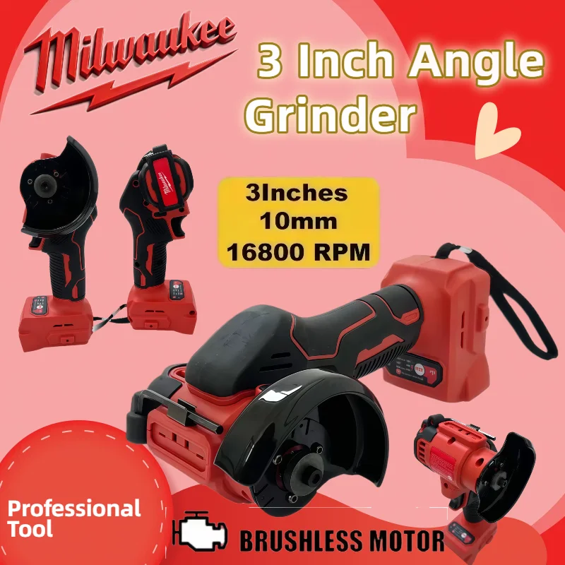 

Milwaukee Mini 3-дюймовая угловая шлифовальная машина, аккумуляторная угловая шлифовальная машина, полировальный станок, бесщеточный алмазный шлифовальный инструмент, аккумулятор 18 В