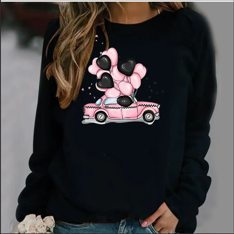 New Women's Hoodie European  Car Balloon Love Print Printed Crew-neck Hoodie Sweatshirt  Streetwear Women Aesthetic