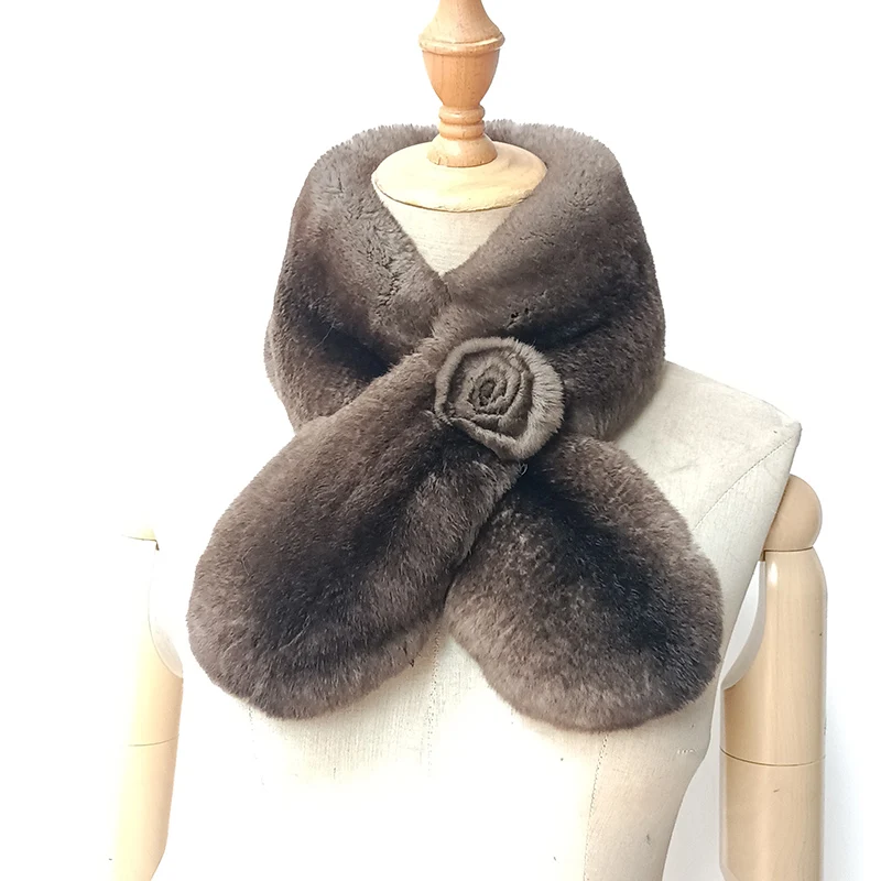 

High Quality Luxury Real Rex Rabbit Fur Scarf 2025 Winter Fashion Rose Genuine Fur Scarves Winter Warm Neck Warmer