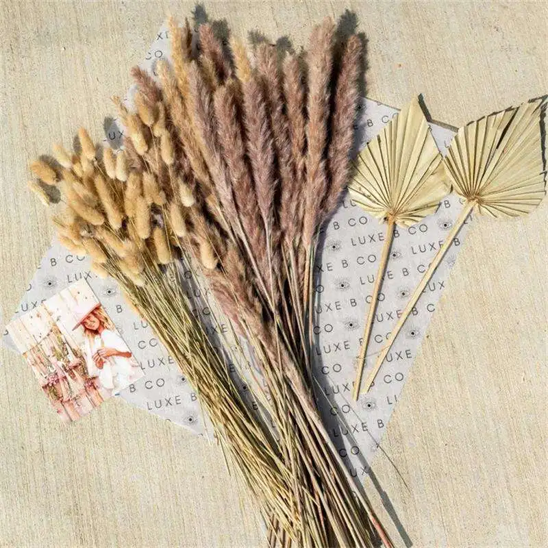 Wholesale 77Pcs Dried Flowers Bouquet Boho Decor Pampas Home Wedding Decoration Pompas Grass Bunny Tail Whisk Plam Leaves Decor