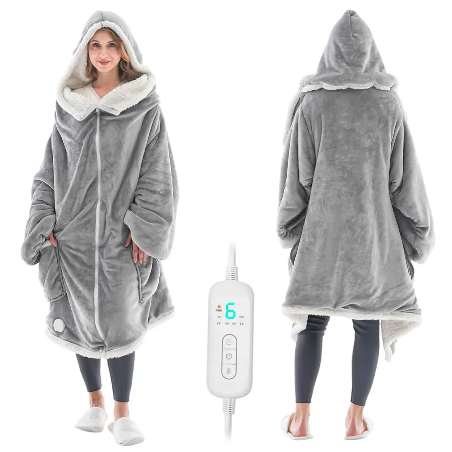 

Heated Blanket with Zipper Design, Electric Wearable Throw Blanket with Sleeves, Hood, Heated Hoodie Blanket, Wearable Electric