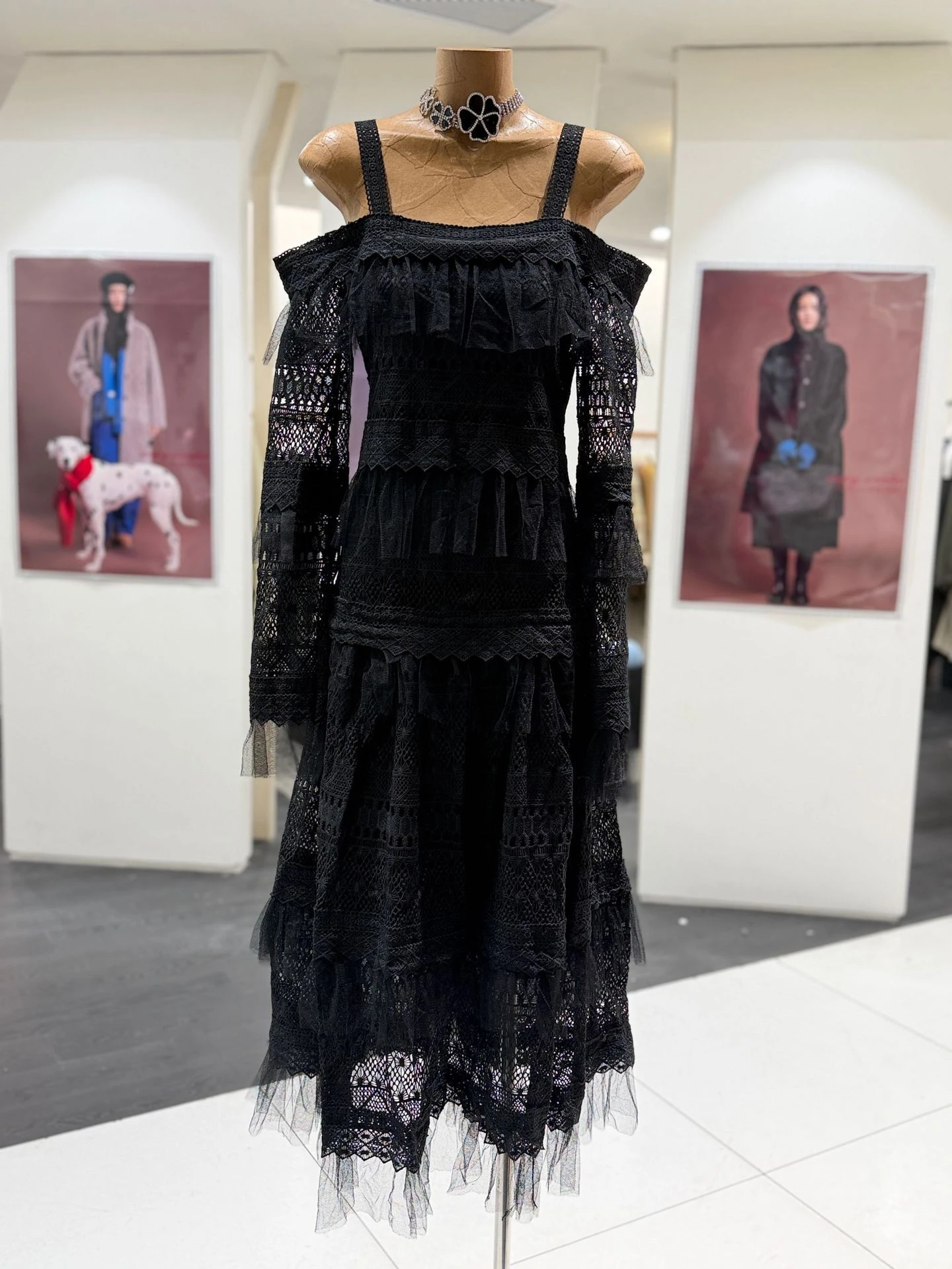 

Женское платье с высокой талией, длинным рукавом, одним открытым плечом, кружевными вставками, на молнии, А-силуэт, для повседневной носки