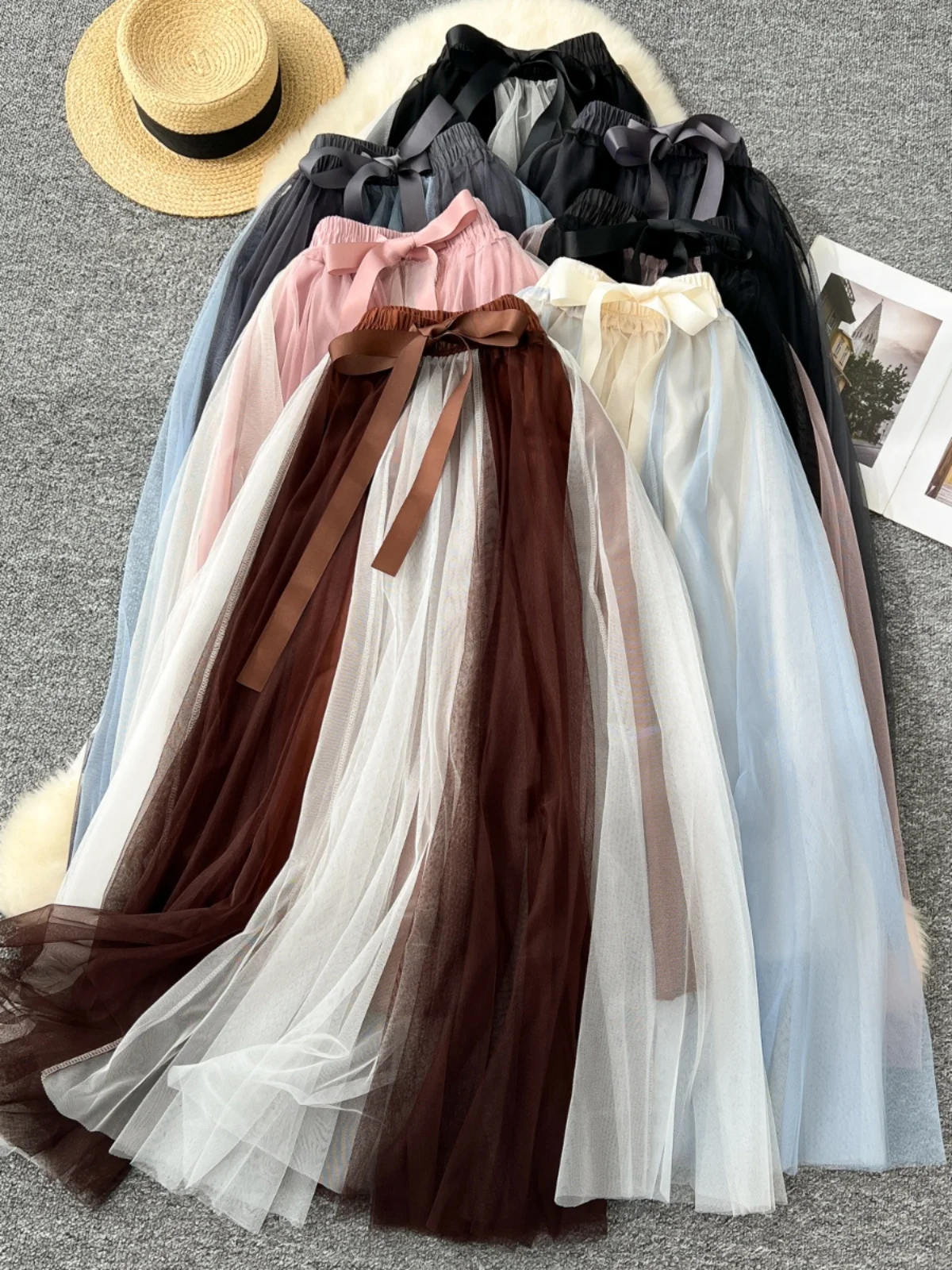 Elegant High-Waisted A-Line Skirt with Bow-Knot Elastic Waist And Color Block Design for Young Women Commuting in the City