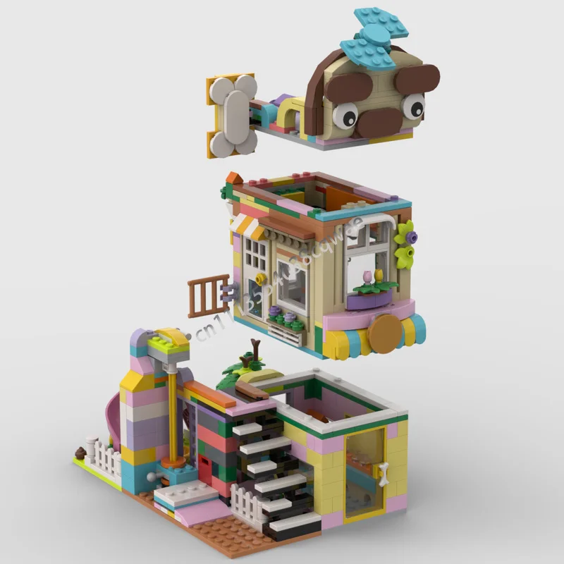 642PCS Colorful Pet Accessories Shop Playground Model Custom Puzzle DIY Assembly Building Blocks Creative Street View Toy Gift