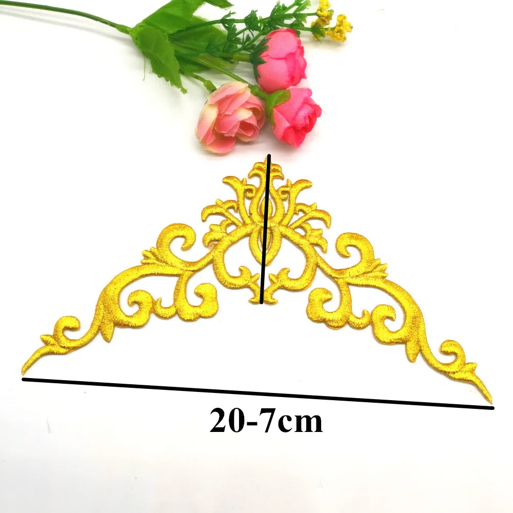 Gold Embroidery Patches Iron On Appliqued Mirror Pairs Diy Garment Costumes Trims