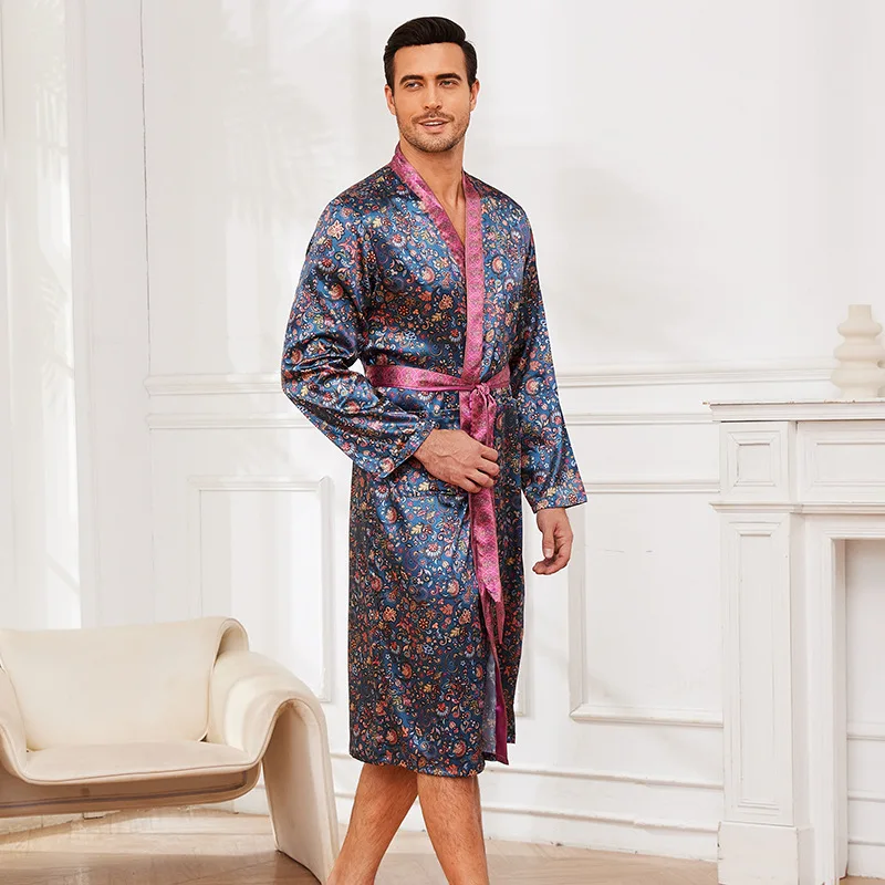 Kimono da uomo accappatoio indumenti da notte larghi Loungewear stampa macchia vestiti per la casa indumenti da notte Casual maschili accappatoio da notte con cintura