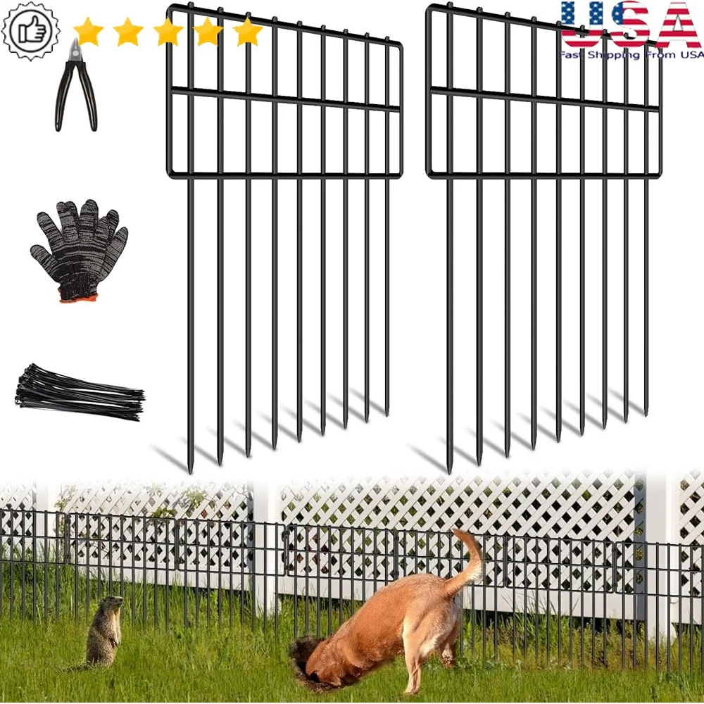 

25 Panels Garden Fencing Dog Barrier 17in High Animal Digging Prevention Rustproof Metal Stakes Easy Install Decorative Fence