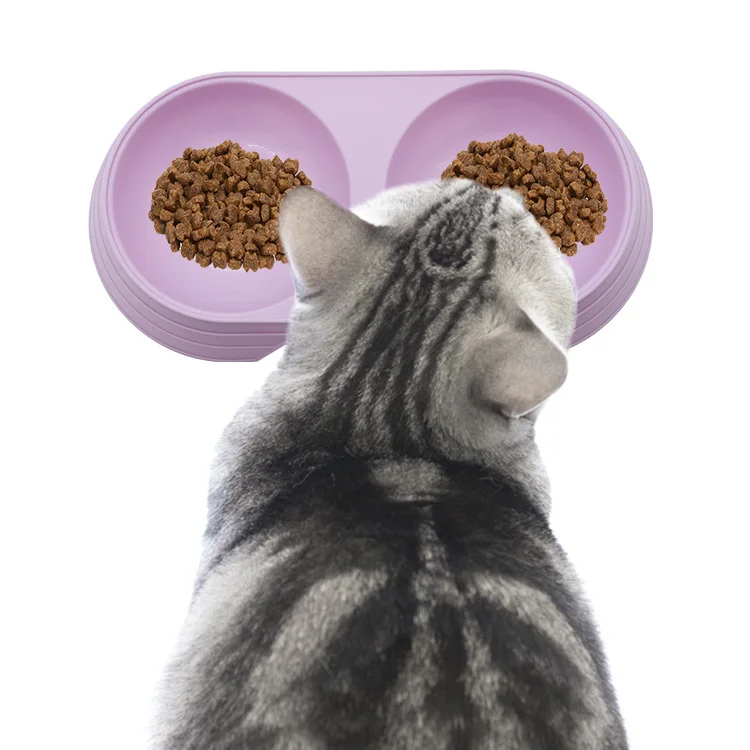 Ciotole doppie per animali domestici Macaron Color Cat Dog Ciotola di riso Bacino per alimenti Acqua potabile per uso domestico addensata antiscivolo Due in uno