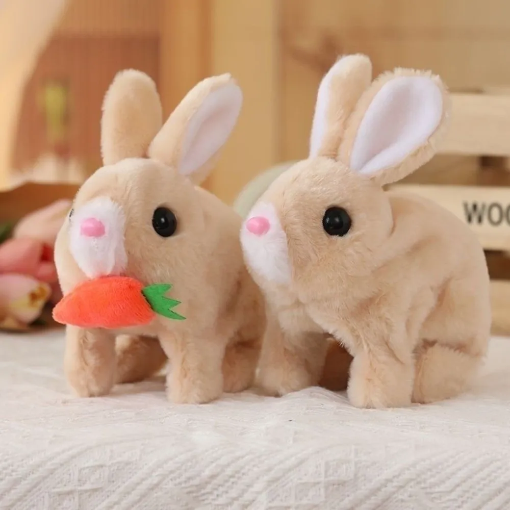 Walking Wiggle Ears Interactive Rabbit Lifelike Simulation Wag Tail Electric Bunny Sound And Action Stuffed Rabbit
